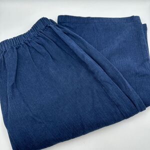 FLAX Navy Blue Rayon Cotton Wide Leg‎ Palazzo Pants Elastic Waist Casual Small